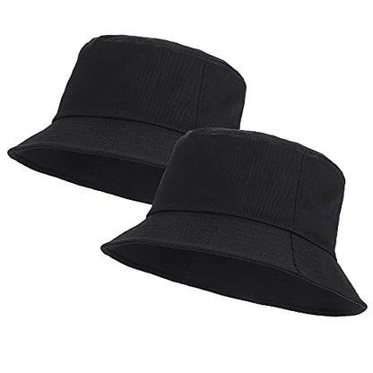 Umeepar Unisex 2 Pack Cotton Bucket Hat Packable Sun Hat for Men Women - color: 2 Pack Black