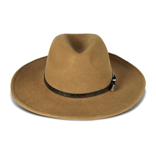 Lucky Brand Womens Ranger Hat | Wide Brim | Felt | Rancher | Americana | Western Inspired | Classic | Fashion | Cowboy - color: Ranger W/ Buckle - Whiskey