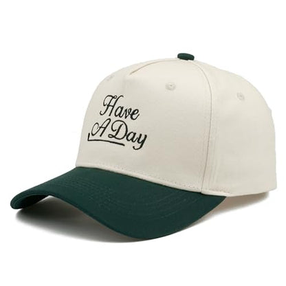 Embroidered Baseball Cap, Cotton Dad Hat, Fun & Heartfelt Stitching, Adjustable Casual Outdoor Hat for Men Women - color: Have a Day - Dark Green/Beige
