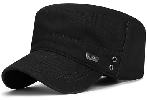 Cotton Military Caps for Men Women Unisex Flat Top Hat Adjustable Cadet Army Cap - color: Black
