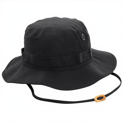 Tactical Boonie Hat Military Bucket Cap Camo Digital or Solid Wide Brim Sun Fishing Bush Booney Hunting Headwear - color: Black, size: 7