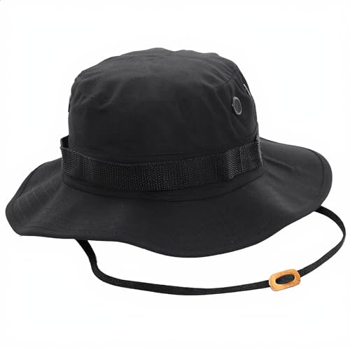 Tactical Boonie Hat Military Bucket Cap Camo Digital or Solid Wide Brim Sun Fishing Bush Booney Hunting Headwear - color: Black, size: 7 1/2