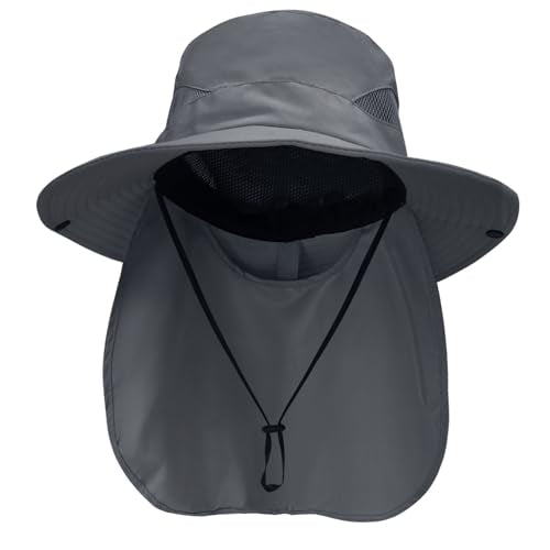 NPQQUAN Sun Hats for Men Women with Neck Flap UPF 50+ UV Protection - color: Darkgray（neck Flap）