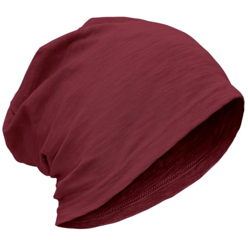 ROYBENS Lightweight 100% Cotton Slouchy Summer Beanie Men Women, Chemo Cap - color: 1pc Wine Red, size: Medium