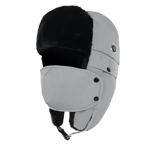 Heated Trapper Hat with 5V Rechargeable Battery, Warm Faux Fur Hunting Hat Outdoor Windproof Winter Hat for Men and Women - color: Dark Gray