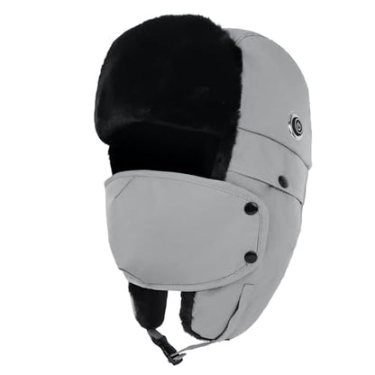 Heated Trapper Hat with 5V Rechargeable Battery, Warm Faux Fur Hunting Hat Outdoor Windproof Winter Hat for Men and Women - color: Dark Gray