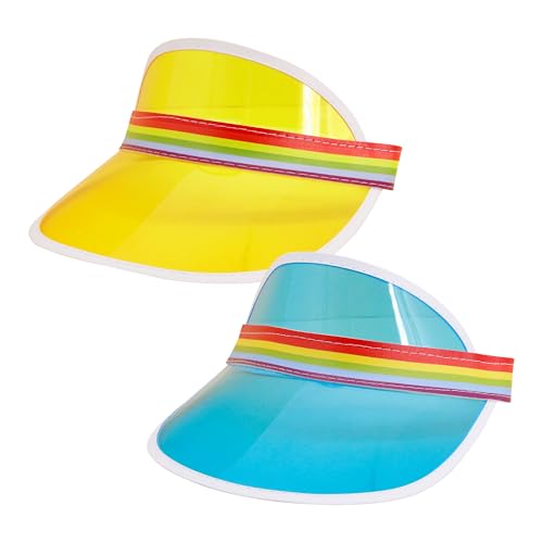 Giovacker Womens Mens PVC Clear Colorful Sun Visor Hats - color: Rainbow Print - Yellow + Sky Blue