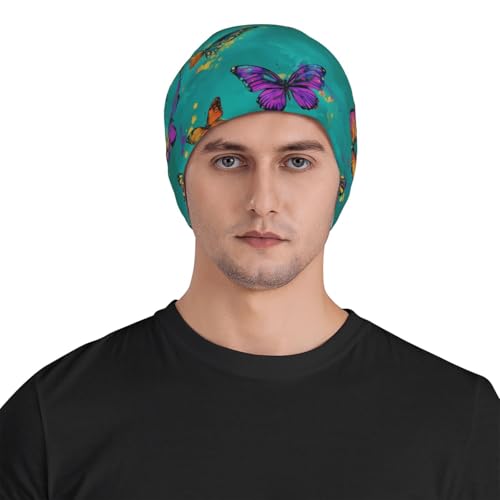 Beanie Hat for Men Women Slouchy Beanie Skull Sleep Cap Soft Lightweight Chemo Hat Stretch Cancer Headwear - color: Butterfly