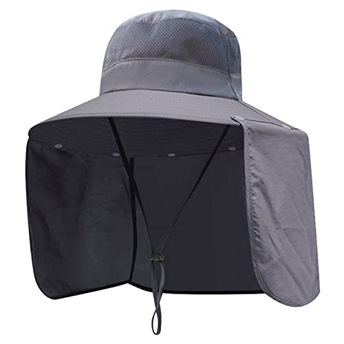 Women Wide Brim Face Mask Sun Hat Detachable Neck Face Flap Ponytail UV Protection Visor Hat Garden Fishing Hiking - color: Bg9215-darkgray