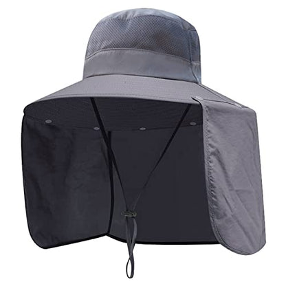 Women Wide Brim Face Mask Sun Hat Detachable Neck Face Flap Ponytail UV Protection Visor Hat Garden Fishing Hiking - color: Bg9215-darkgray
