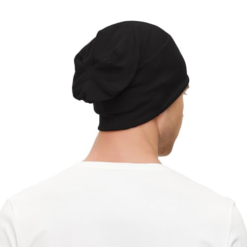 Unisex Slouchy Beanie Cotton Lightweight Beanie Hat Skull Cap Night Sleep Hat Hip-Hop Hat - color: A-black