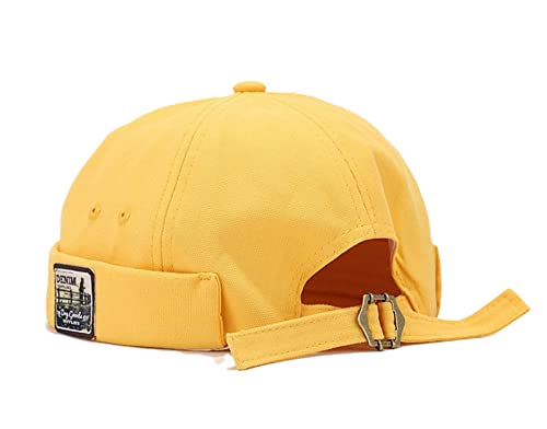 Mens Cotton Brimless Skullcap Sailor Cap Rolled Cuff Retro Beanie Hat - color: Yellow, size: One Size
