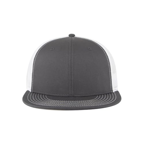 Ashen Fane 6 Panel Mid Profile Mesh Back Structured Trucker Adjustable Snapback Hat - color: Ch.gry/Ch.gry/Wht