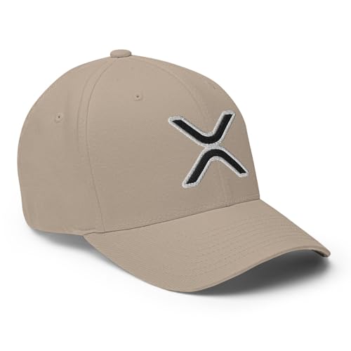 FX XRP Fitted Hat Embroidered Curved Bill Mid Crown Closed-Back Structured Twill Cap - color: Khaki, size: Small-Medium