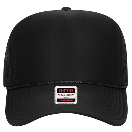OTTO Cap 5 Panel High Crown Foam Front Mesh Back Trucker Hat, One Size - color: 003 - Black