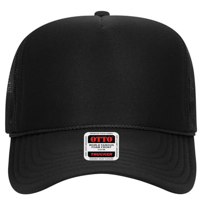 OTTO Cap 5 Panel High Crown Foam Front Mesh Back Trucker Hat, One Size - color: 003 - Black
