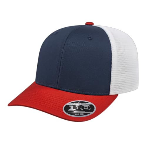 Cap America i8502 Flexfit 110 6-Panel Trucker Cap w/Adjustable Snapback - color: Navy/Red/White