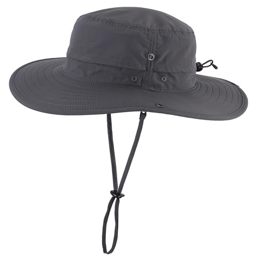 Connectyle Sun Hat for Men Women Outdoor UV Protection Safari Hat for Fishing Hiking Gardening Breathable Cowboy Hat UPF50 - color: Dark Grey