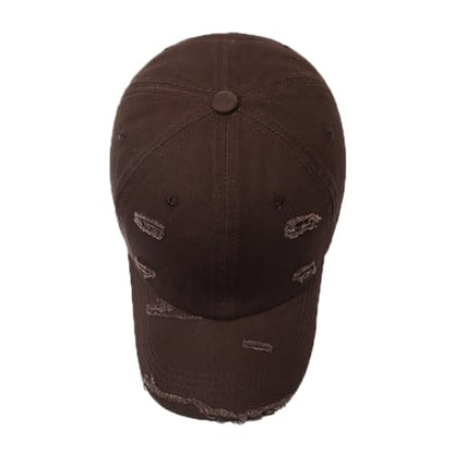 Unisex Distressed Baseball Cap Classic Plain Cotton Dad Hat Adjustable Golf Runing Hats - color: Beige