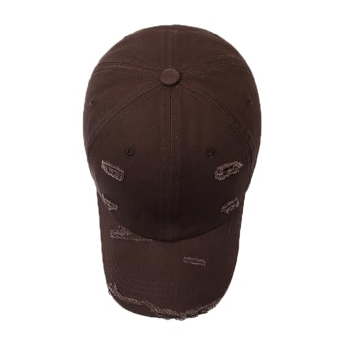 Unisex Distressed Baseball Cap Classic Plain Cotton Dad Hat Adjustable Golf Runing Hats - color: Brown