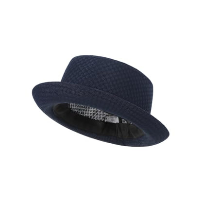 XGOPTS Unisex Summer Mesh Straw Porkpie Hat Trilby Jazz Fedora Panama Hats - color: Dark Blue