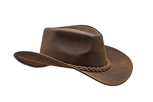 HADZAM Block Grain Leather Cowboy Hat for Men Women Shape able into Out Back hat Durable Leather Hats for Men | Western hat - color: Red Brown, size: XX-Large