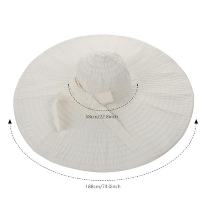 Women's Super Wide Brim Sun Hat - Extra Large Floppy Beach Bucket Hat, Foldable Summer Sun Protection Outdoor Travel Cap - color: Beige