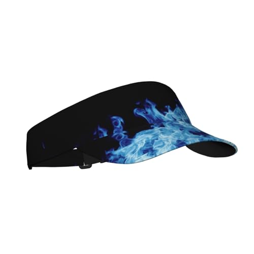 Sports Sun Visor Hats Adjustable Men Women Lightweight Packable Cooling Empty Top Visor Hat for Running, Tennis, Golf - color: Blue Fire Flame
