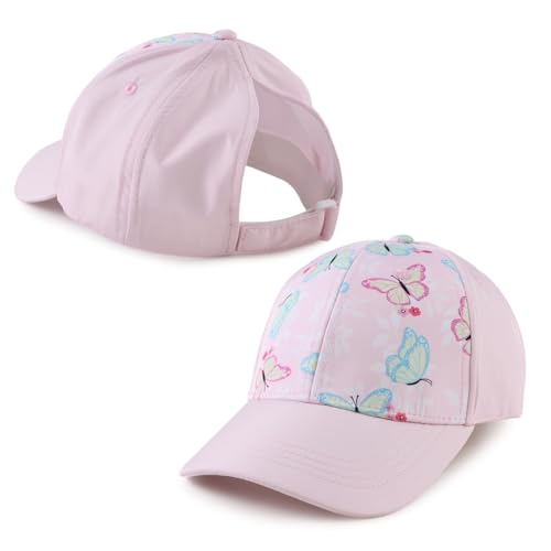 Zsedrut Girls Glitter Baseball Cap Kids Adjustable Ponytail Hat Toddler Summer Mesh Trucker Hats - color: Butterfly