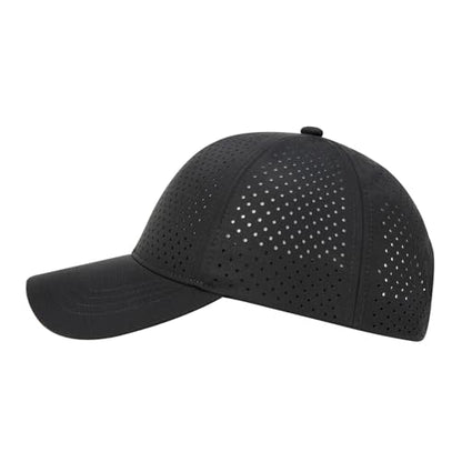 FEINION Men Laser Mesh Breathable Snapback Baseball Cap - color: Black