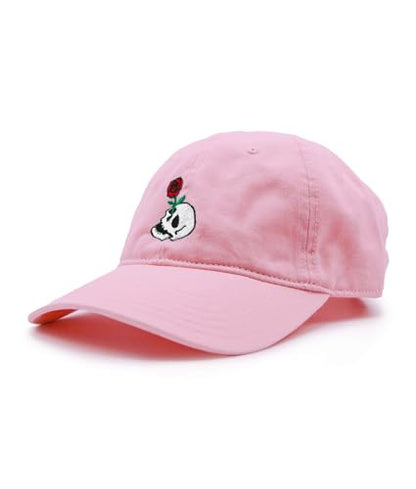 Riot Society Mens Embroidered Adjustable Dad Hat - color: Skull Rose Embroidered (Pink)