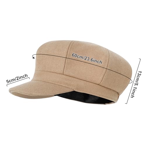 Newsboy Cabbie Baker boy hat Beret Cap for Women Pageboy Visor Paperboy Hat Sailor Fiddler Hat Adjustable - color: Khaki Tweed