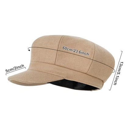 Newsboy Cabbie Baker boy hat Beret Cap for Women Pageboy Visor Paperboy Hat Sailor Fiddler Hat Adjustable - color: Khaki Tweed