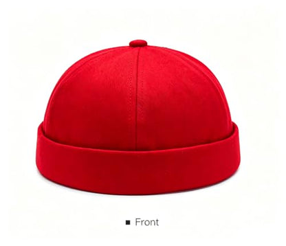 Gogobear Mens Brimless Docker Beanie Adjustable Rolled Cuff Sailor Cap - color: Red