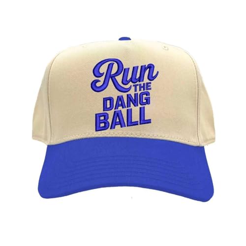 Run The Dang Ball Two Tone Baseball Hat Adjustable Baseball Cap for Streetwear, Tailgates, Rodeos & Festival Fashion - color: Natural Royal Blue