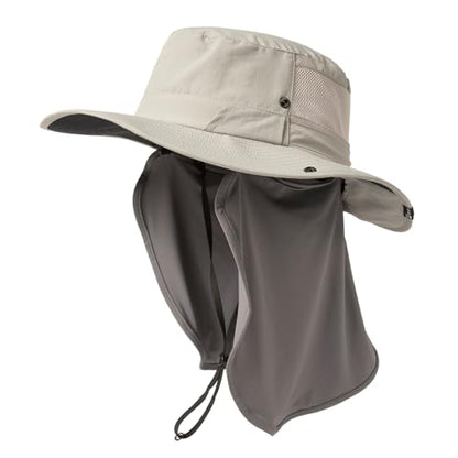 TOP-EX UVCoolix™ Men's Wide Brim Sun Hat with Cooling Neck Flap - color: Light Grey, size: X-Large-XX-Large