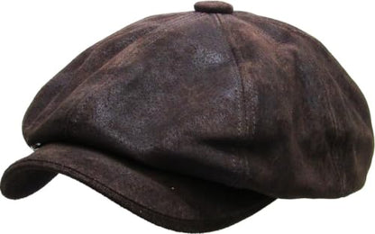 KBETHOS Leather Ascot Made in USA Ivy Collection Classic Newsboy Caps - color: (B) Leather - Dark Brown, size: Small-Medium