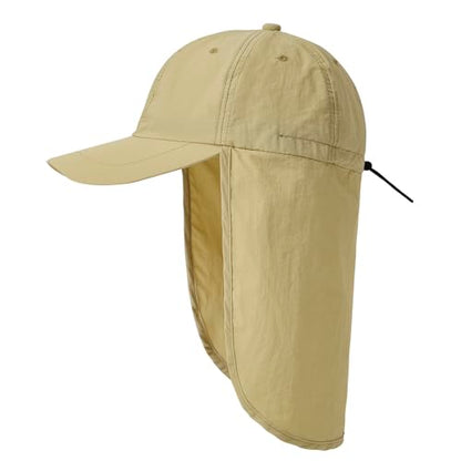 American Trends Mens Sun Hat with Neck Flap, UV Protection Outdoor Flap Hat, Packable Soft Fishing Hiking Gardening Hat - color: Khaki