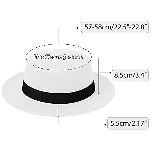 Classic Fedora Hat Flat Top Hat Felt Pork Pie Hat Wide Brim Church Derby Cap for Women and Men - color: White