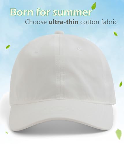 Hot Summer Baseball Cap, 35% Thinner Cotton Dad Hat Lightweight - color: White