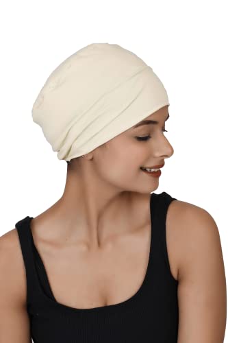 Chemo Hats Solid Sleep Cap Women's Bamboo Soft Headwear Cancer Cap Chemo Headwear Women - color: Lemon