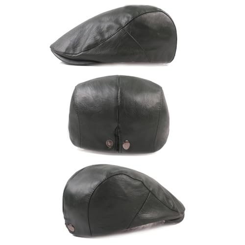 Men's Flat Cap PU Leather Newsboy Cap Classic Ivy Cap Adjustable Cabbie Beret Cap Driving Hunting Hat - color: Red
