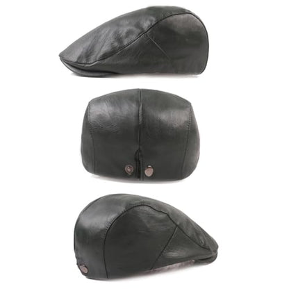 Men's Flat Cap PU Leather Newsboy Cap Classic Ivy Cap Adjustable Cabbie Beret Cap Driving Hunting Hat - color: Red