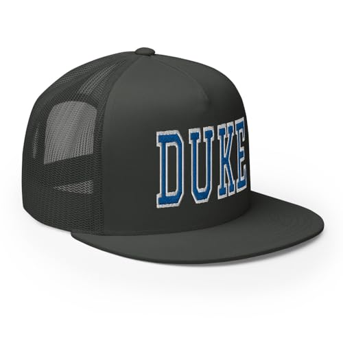NG Duke Flat Bill Embroidered Trucker Hat High Crown Adjustable Cap - color: Charcoal