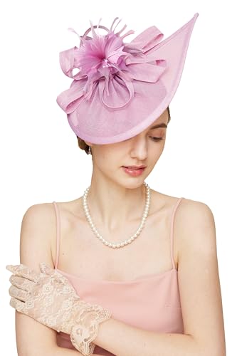 Gionforsy Fascinator Hats for Women Flower Tea Party Hats Pillbox Hat - color: Light Purple