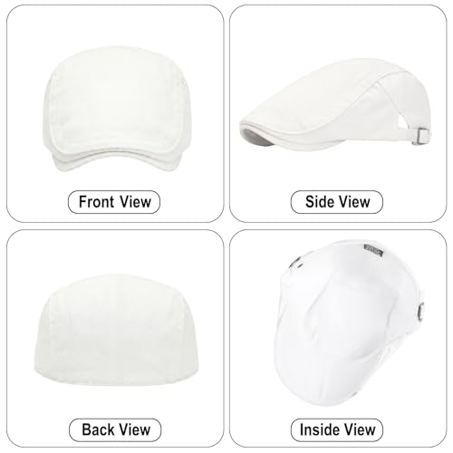meioro Men's Cotton Newsboy Hat Striped Texture Adjustable Flat Cap - color: White