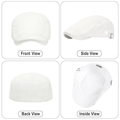 meioro Men's Cotton Newsboy Hat Striped Texture Adjustable Flat Cap - color: White