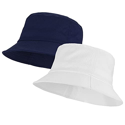 Umeepar Unisex 2 Pack Cotton Bucket Hat Packable Sun Hat for Men Women - color: White +Dark Blue