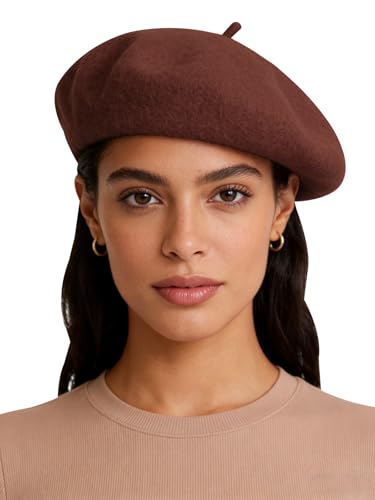 Sumolux Women Beret Hat Vintage French Solid Color Classic Winter Cap - color: Brown a