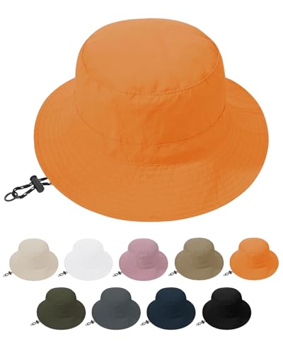 Womens Waterproof Bucket Hat - Packable Sun Hat UV Protection Hiking Hats with Adjustable Drawstring for Outdoor Activities - color: Orange